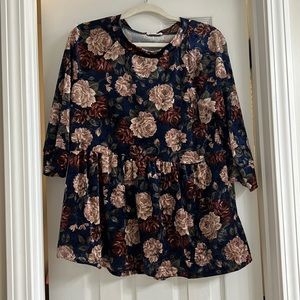 Velvet Floral Top, with ruffle layer at Bottom!